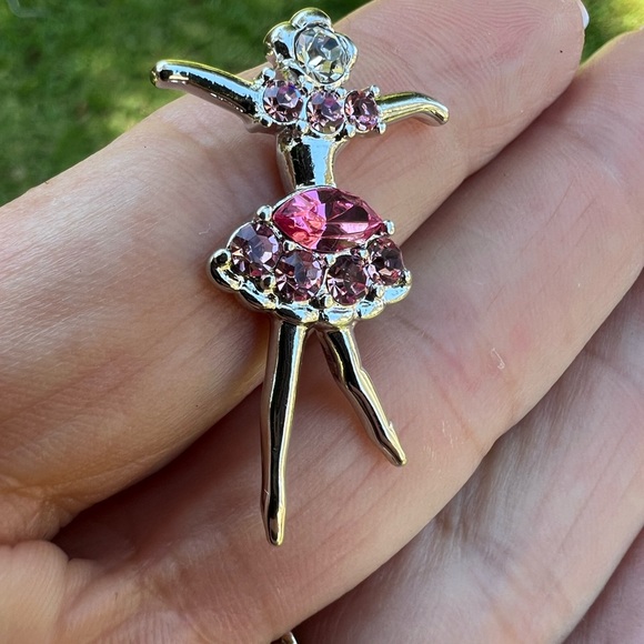 Silver-tone Clear & Pink Rhinestone Ballerina Pendant 👠 - Picture 7 of 17